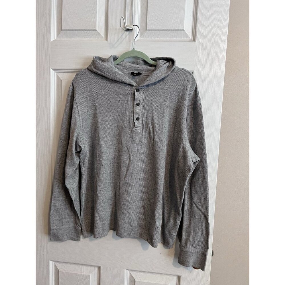 VINCE Heather Gray Ribbed Hoodie Sweater Cotton Modal Henley Sz XL
